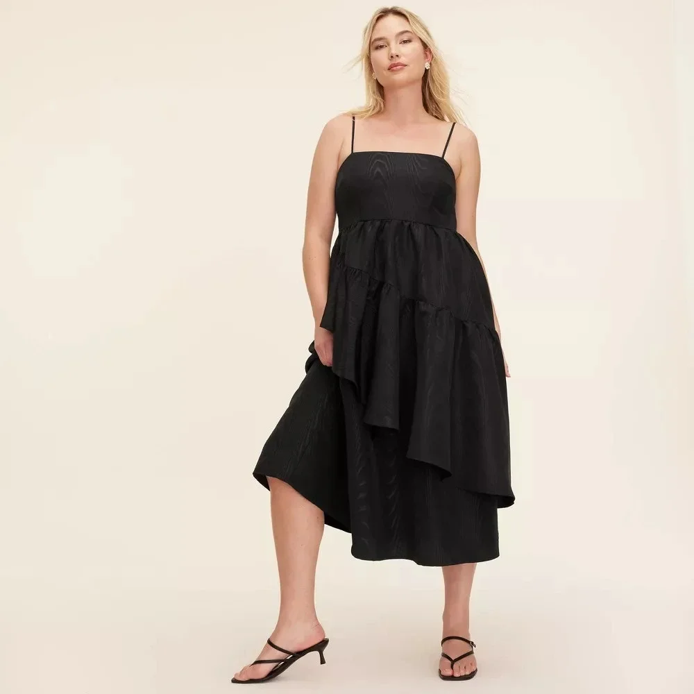 New! Kate Spade x Target Large Tiered Ruffle Midi Tank Top Dress Size L, Black‎
